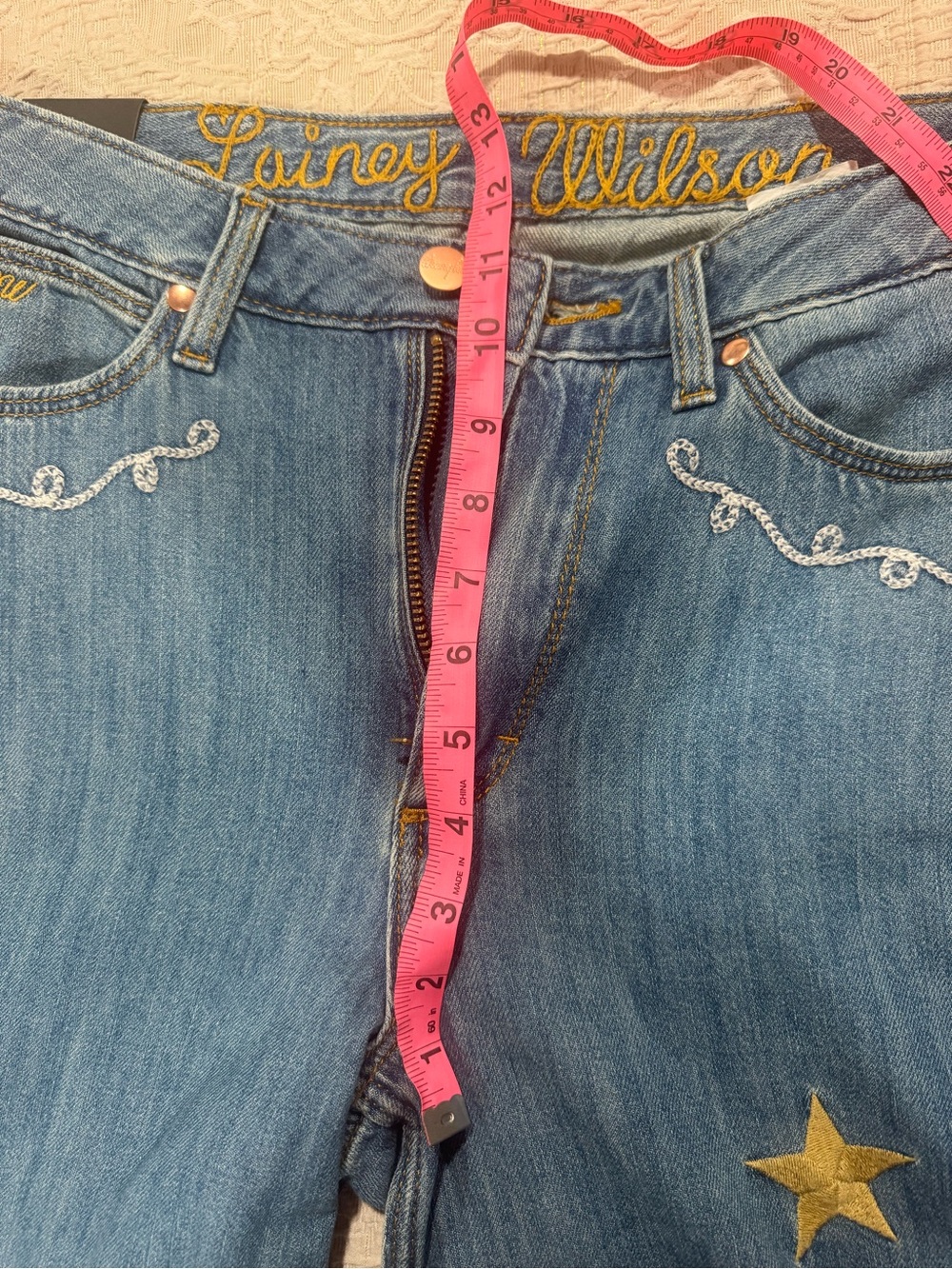 Wrangler x Lainey Wilson Embroidered Light Blue Flared Jeans with Patches - Picture 7 of 7
